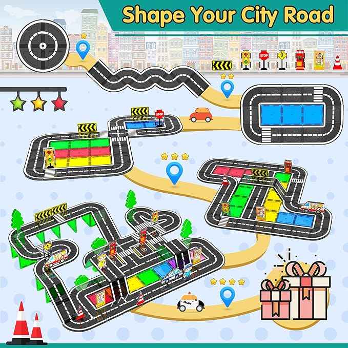 106Pcs Magnetic Tiles, Magnetic Building Blocks, Preschool Montessori Toys Gift for 3+ Year Old Boys and Girls, Sensory Toys for Kids Aged 3-5 and 4-8, Ideas for Toddler with Autism Christmas