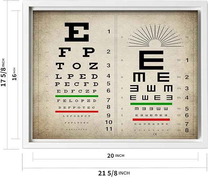 Poster Master Vintage Eye Chart Canvas - Retro Vision Test Print - Medical Art - Gift for Men, Women & Doctor - Optical Wall Decor for Office, Hospital or Clinic - 16x20 White Framed Canvas