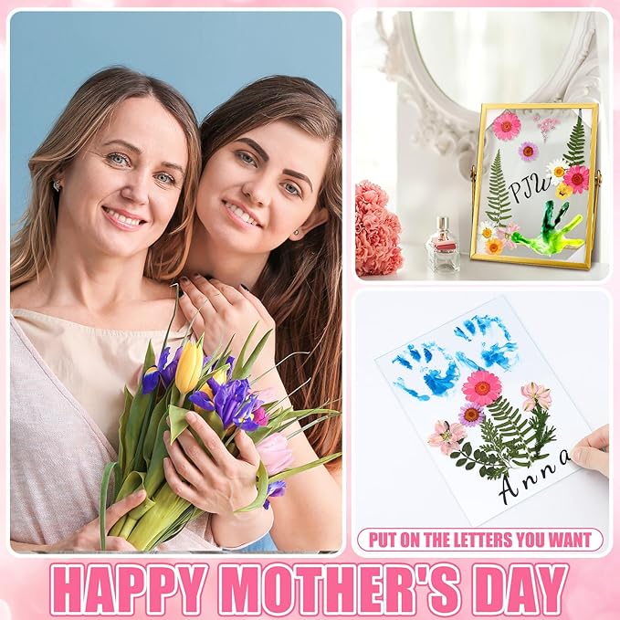 Knitgrip 10 Pcs Mother's Day Crafts DIY Kit Family Pressed Flower Handprint Frames Kits Bulk Dried Flower Frame Ink Pads Nana Mom Grandma Birthday Gifts from Son for Father's Day Gifts