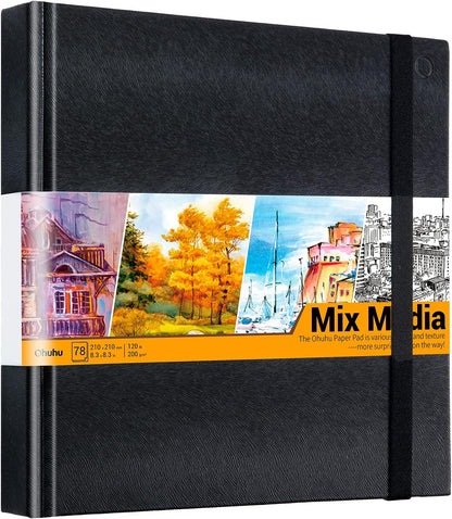 Ohuhu Mix Media Pad - 8.3"x8.3" Mixed Media Art Sketchbook, 120 lb/200 GSM Heavyweight Papers, 78 Sheets/156 Pages, PU Hardcover Mixed Media Paper Pad for Acrylic Painting Christmas Gift - Crafty Corner
