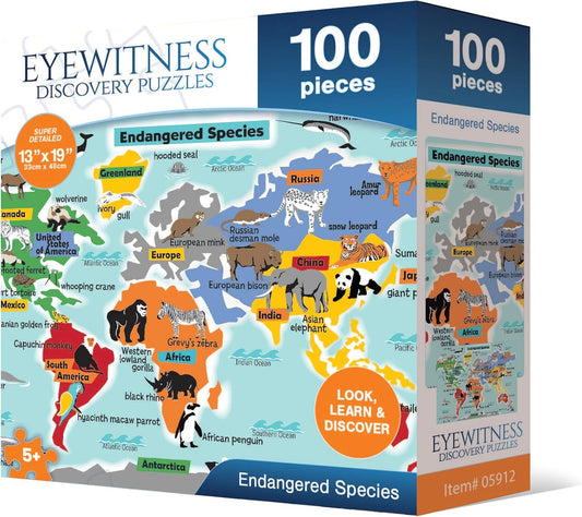 Eyewitness Discovery Puzzle Endangered Species, 100 Piece Jigsaw for Kids, Educational Learning Toy for Boys & Girls, Children Ages 5+