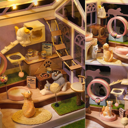 TuKIIE DIY Miniature House Kit with Furniture, 1:24 Scale Creative Room Mini Wooden Dollhouse Book Nook Plus Dust Proof & Music Movement for Kids Teens Adults(Cat Shop)