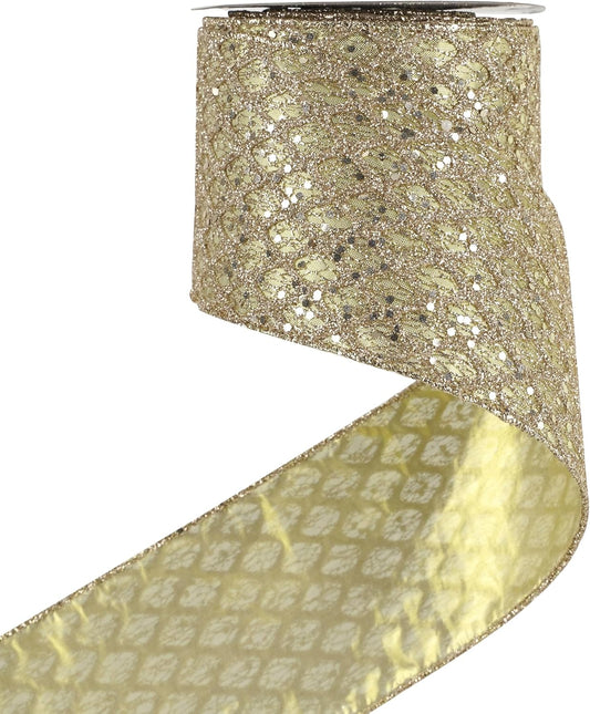 HUIHUANG Champagne Gold Christmas Ribbon 4 inch Glitter Wired Ribbon Diamond Mesh Wire Ribbon for X-mas Tree Decorations, Wreaths, Garland, Large Bows Making, Wedding Decor -10 Yards - Crafty Corner
