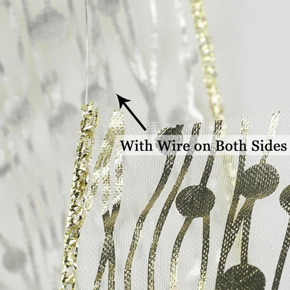 MEEDEE Gold Wired Ribbon - 2.5 Inch Sheer Organza With Horizontal Stripes and Polka Dots - 25 Yards for Gift Wrapping, Garland - Crafty Corner