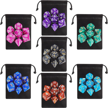 QMay Polyhedral Dice Set - 7 x 7 (49 Pieces) DND Dice with 7PCS Black Drawstring Bags Great for Dungeons and Dragons, RPG, MTG,Role Playing Table Games D4 D6 D8 D10 D% D12 D20
