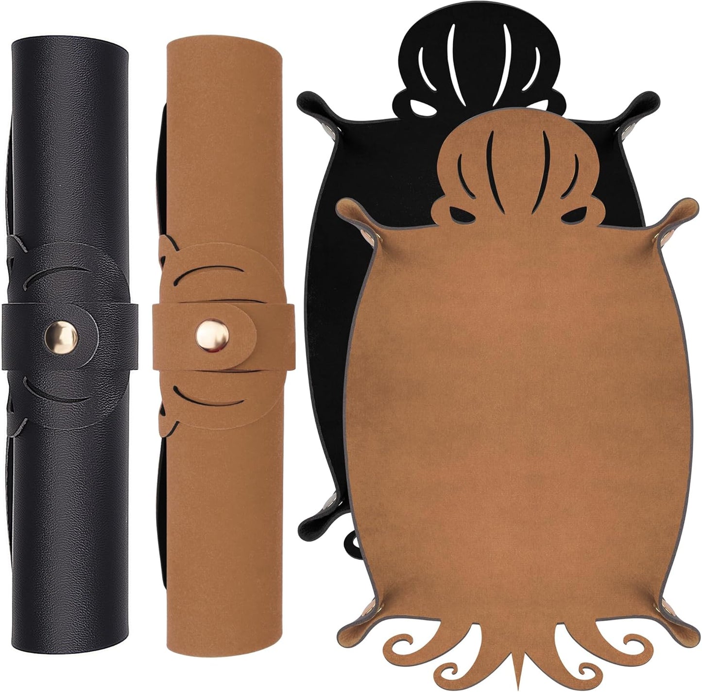 SIQUK 2 Pieces Octopus Dice Rolling Tray PU Leather Dice Mat Folding Scroll Dices Holder Trays for D&D RPG Games (Camel, Black)