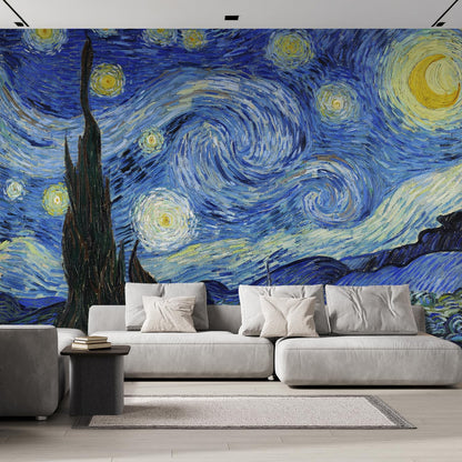 wall26 Wall Sticker/Wall Mural Starry Night by Vincent Van Gogh Dutch Impressionism, Not Peel and Stick, Non-Woven Wallpaper Decorative for Bedroom, Living Room, Office - 120x168 inches