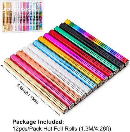 12 Pack Heat Transfer Gold Foil Sheets for Crafts Embossing Stamp Tool Heat Activated Thermal Toner Reactive Foil Roll 5.9inx4.26ft Add Stunning Foiled Elements to Any Card, Scrapbooking, DIY