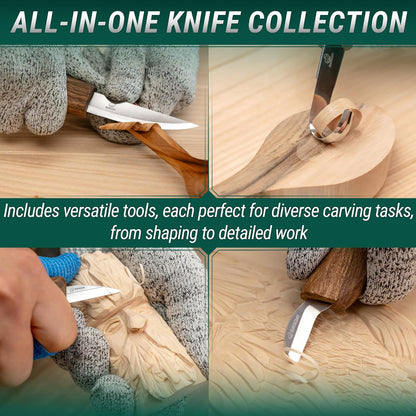 BeaverCraft Deluxe Wood Carving Kit S18X - Wood Carving Knife Set - Spoon Carving Tools Set - Whittling Knives Kit - Woodworking Kit Wood Carving Tools Kit Large Whittling Kit S18X