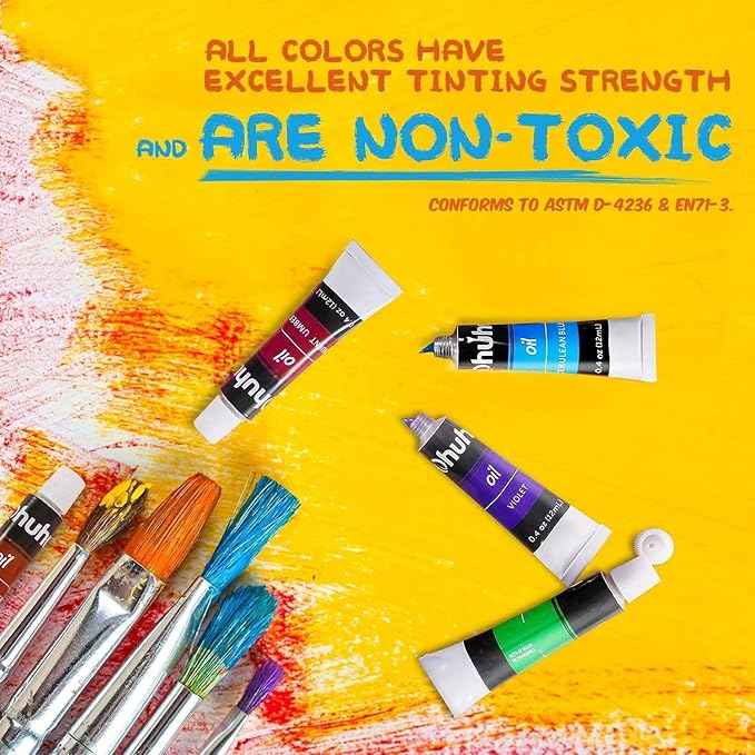 Ohuhu Oil Paint Set, 24 Oil-Based Colors, 12ml/0.42oz x 24 Tubes Non-Toxic Oil Painting Set Supplies for Canvas Painting Artist Kids Beginners Adults Classroom DIY Art Supplies Gift