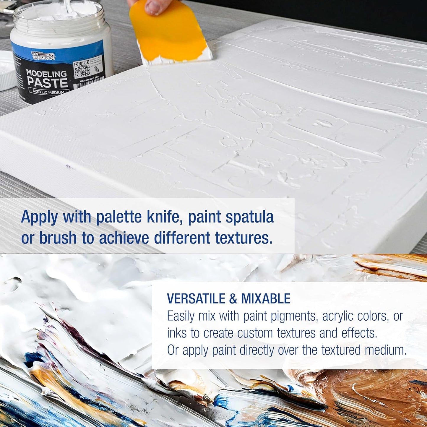 U.S. Art Supply Acrylic Modeling Paste - 16.9oz (500ml) Lightweight, Flexible, Mixable, Sandable, and Archival-Safe