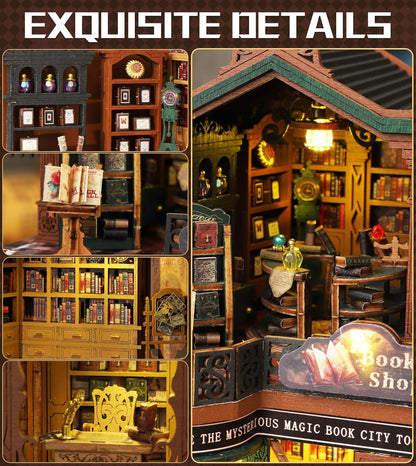 DIY Dollhouse Miniature House Kit,DIY Kit Mini House Model Comes with dust Cover and Music Box, Best Christmas Birthday Gift for Lovers Boys and Girls（Twilight Book City