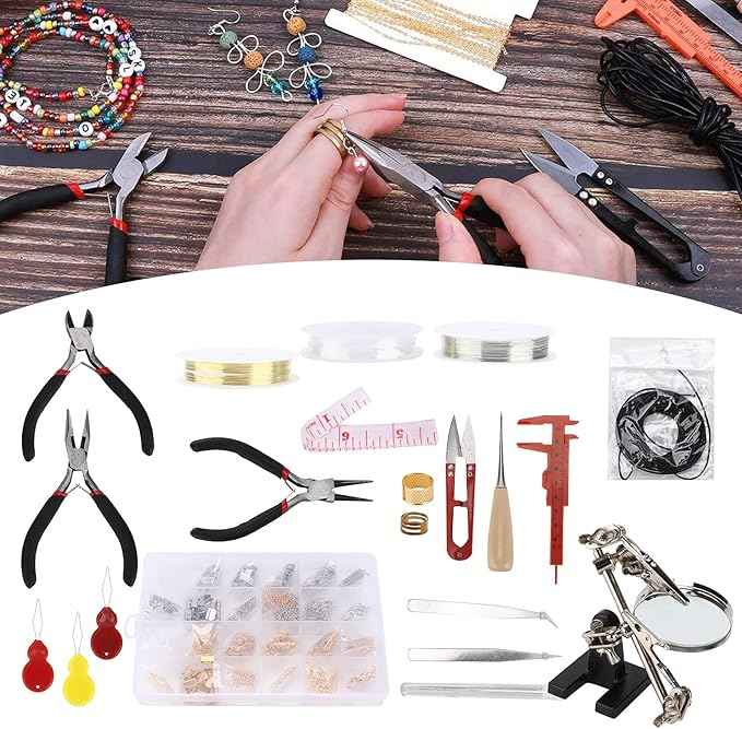 Jewelry Making Set with Pliers, Necklace Chain, Open Circle Kit, and Beaded DIY Handicraft Accessories for Professionals and Enthusiasts, Including Storage and Variety of