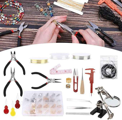 Jewelry Making Set with Pliers, Necklace Chain, Open Circle Kit, and Beaded DIY Handicraft Accessories for Professionals and Enthusiasts, Including Storage and Variety of