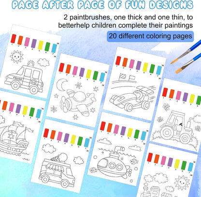Paint with Water Coloring Books for Kids,Traffic Art Craft Kit No Mess Water Color Painting Sets for Kids Ages 4-8,Birthday Gifts Travel Toy Crafts Supplies Kits for Girls Boys Drawing with 2 Brushes