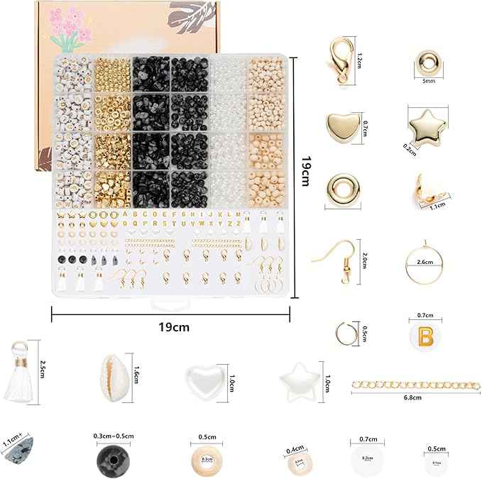 Xylise Jewelry Making Supplies Kit Natural Stone Beads for Irregular Natural Stone with for DIY Craft Bracelet Necklace Earrings for Adults (Black White)