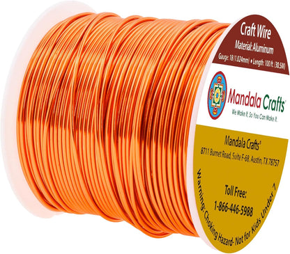 Mandala Crafts 18 Gauge Anodized Aluminum Craft Wire for Jewelry Making - 100 FT Colored Flexible Orange Wire - Bendable for Bonsai Armature Crafting Sculpting - Crafty Corner