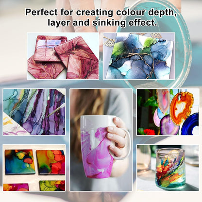 FansArriche Alcohol Inks for Resin, 64 Colors High Concentrated Alcohol Ink Set for Epoxy Resin, Alcohol-Based Resin Ink for Coasters, Fluid Painting Crafts, Tumbler Making, 10 ml Each