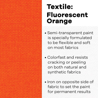 Jacquard Textile Color Fluorescent Orange - Permanent Fabric Paint for Clothes, Furniture Upholstery, Shoes or Tote Bags – Indoor & Outdoor Fabric Paint – 8 Oz Jar, Upholstery Fabric Paint
