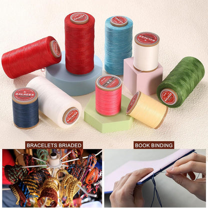 uxcell Flat Leather Sewing Waxed Thread, 140m / 153 Yards Polyester Wax String, 300D Wax Stitching Cord for Leather Crafts, Bookbinding, Bracelets Braided, Khaki Brown