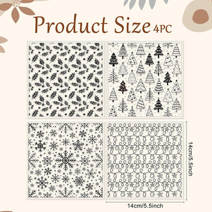 CHGCRAFT 4 Pcs Christmas Elements Polymer Clay Texture Sheets Snowflakes Silicone Texture Stamp Pine Trees Clay Texture Mat Modeling Pattern Pad Sheets for Jewelry and Earrings Tools, 5.5x5.5 inch
