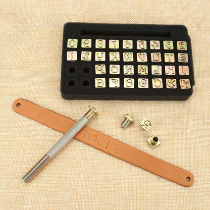 Yoption 37 Pieces Leather Stamping Tool Set, 26 Letters Alphabet & 10 Numbers Stamps Steel Punch Tool 9mm + 1 Stamping Handle for Leather Craft