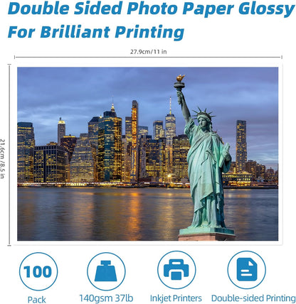 Uinkit 100 sheets Brochure Paper Glossy Double Sided 8.5x11 Inkjet 37lb 140gsm Dye ink Thin Photo Picture Flyer Calendar Magazine CD Cover letter