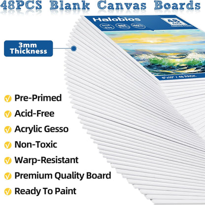 Canvas Boards for Painting 8x10 Inch, 48 Pack Blanck Canvas Panels Art Painting Supplies, 100% Cotton Primed Painting Supplies for Acrylic, Oil, Tempera & Watercolor Paint