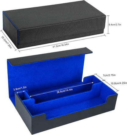 Card Deck Box,X-Large Premium Trading Card Storage Case with Mat and Dice Compartment,Magnetic Game Deck Display Case Compatible with MTG/TCG/Yugioh/Magic/Commander(Black＆Blue)