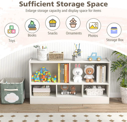 Toy Storage Organizer, 2-Tier Kids Bookshelf, 5 Cube Kids' Bookcases, Cabinets & Shelves, Wooden Toy Organizers, Small Book Shelf for Bedroom, Playroom, Classroom, Nursery (White)