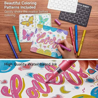 Automatic Ink Control Acrylic Paint Markers, Shuttle Art 24 Metallic Colors Brush Tip Acrylic Paint Pens for Rock Painting, Ceramic, Wood, Canvas, Glass, Stone, Fabric, Card Making, DIY & Art Supplies