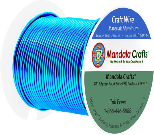 Mandala Crafts 16 Gauge Anodized Aluminum Craft Wire for Jewelry Making - 100 FT Colored Flexible Bondi Blue Wire - Bendable for Bonsai Armature Crafting Sculpting - Crafty Corner