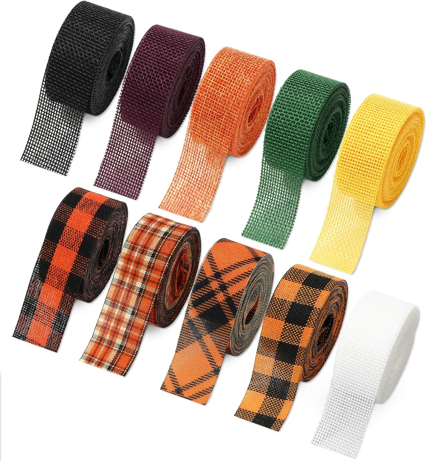10 Rolls 50 Yard Halloween Plaid Burlap Ribbon Rolls 1 Inch Gift Wrapping Ribbon Decorative for DIY Crafts Wreath Bow Making Supplies Home Decor - Crafty Corner