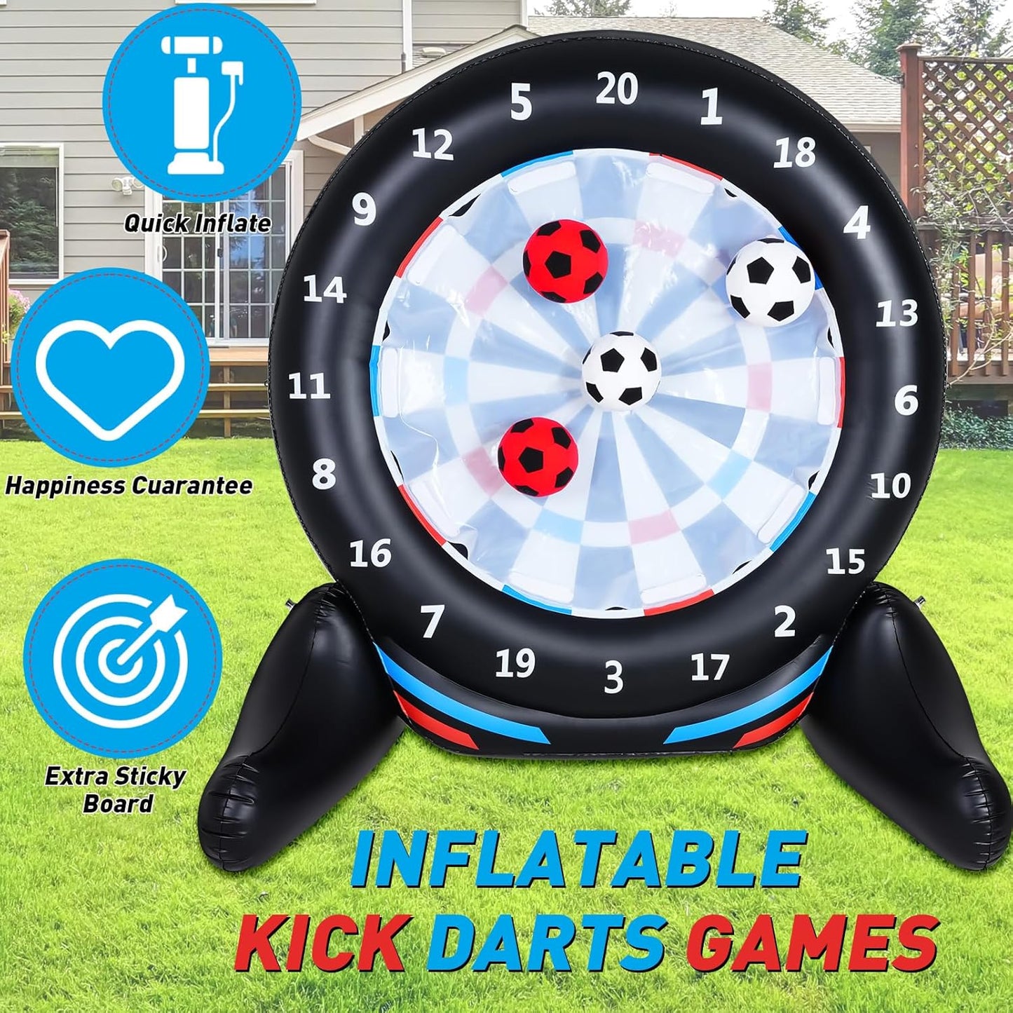Inflatable Giant Kick Darts Games (Over 6ft Tall), Jumbo Outdoor Soccer Target Dartboard with Soccer Balls and Air Pump, Large Kick Game Carnival Games for Yard Family Kids Adults (Black)