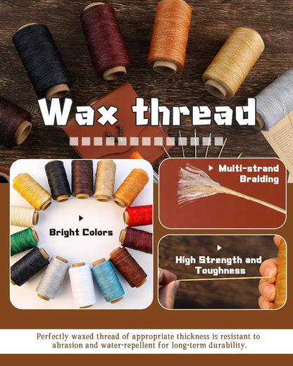 DIUDUS 218 Yards Waxed Thread, Leather Sewing Waxed Thread with Heavy Duty Sewing Needles, Leather Thread for Hand Stitching Leathercraft Repair Furniture Shoes Bags Sofa (Black)