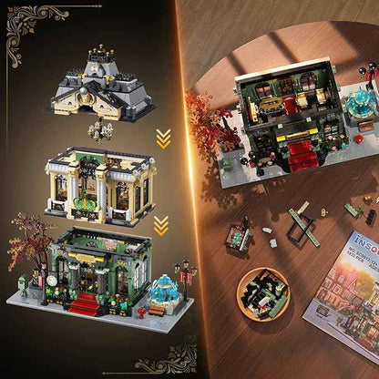 INSOON City Jewelry Store Building Set with Lights & Cart Fountain, 1933 PCS Street House Modular Construction Model, Home Decor Big Jewelry Shop Building Block Kit, Gift for Adults Boys Girls 14+
