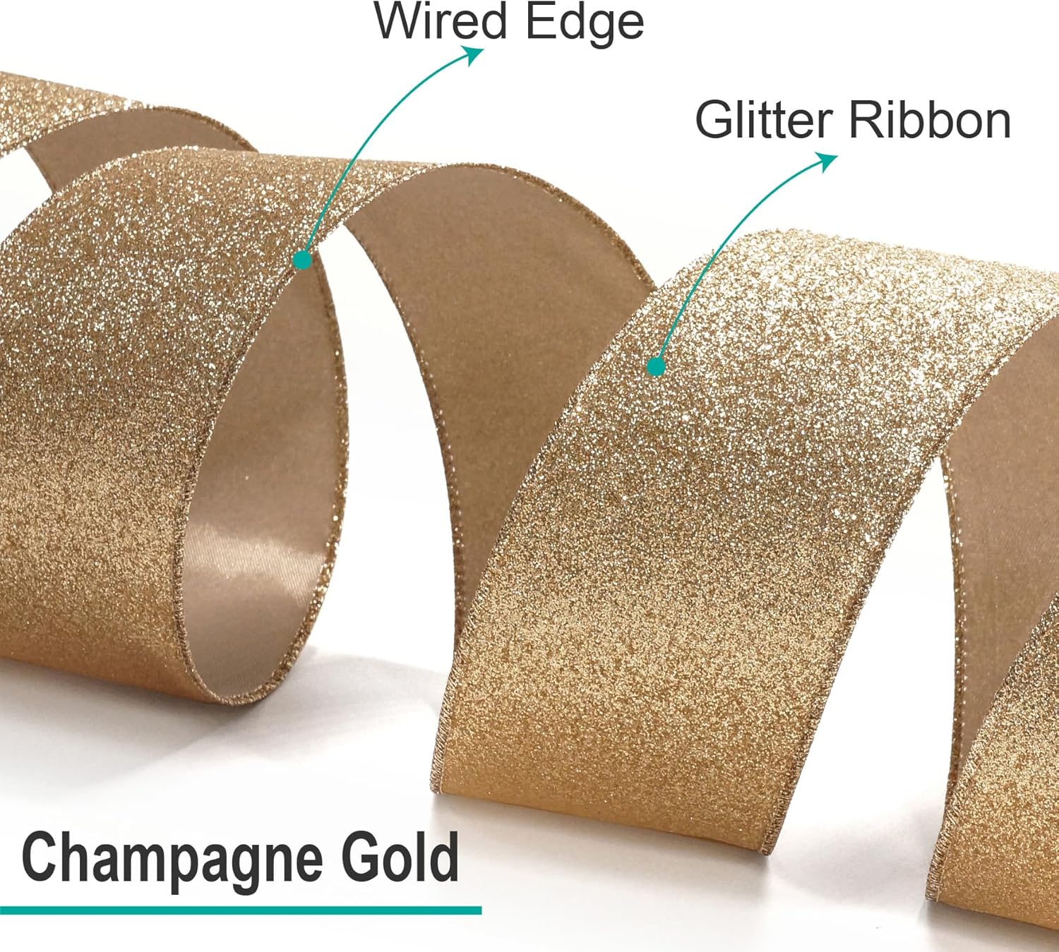 CT CRAFT LLC Glitter Wired Ribbon 2.5" x 10 Yards Gold (Champagne Gold) for Christmas Home Decor Bow Gift Wrapping DIY Crafts Wreath - Crafty Corner