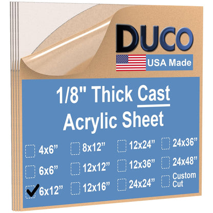 Duco USA-Made Clear Cast Acrylic Sheet 1/8 Inch Thick 6" x 12" - 4 Pack of Transparent Plexiglass Sheet - Lightweight Acrylic Board for Window Replacements, Displays, Signs, and More