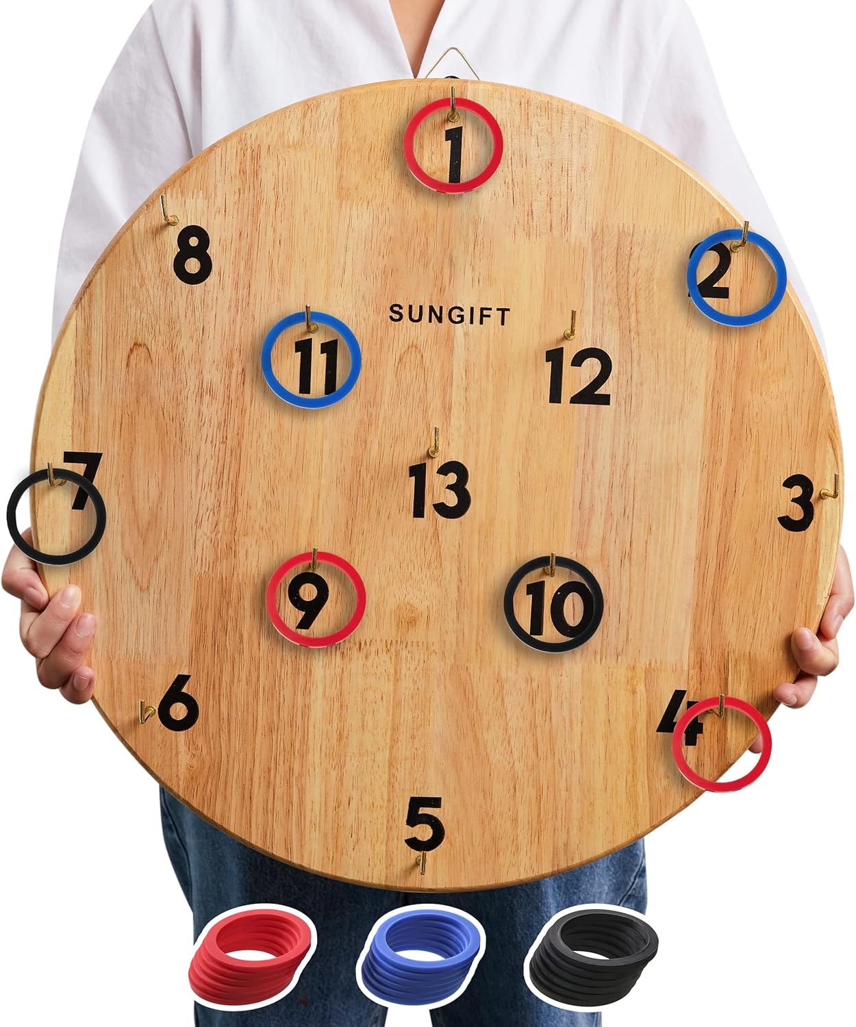 SUNGIFT Hook Ring Toss Game for Adults & Kids - Yard Hooky Ring Tossing Games - Hookie Wall Game Indoor & Outdoor Family Fun - Home, Party, Office, Camping & Backyard Games