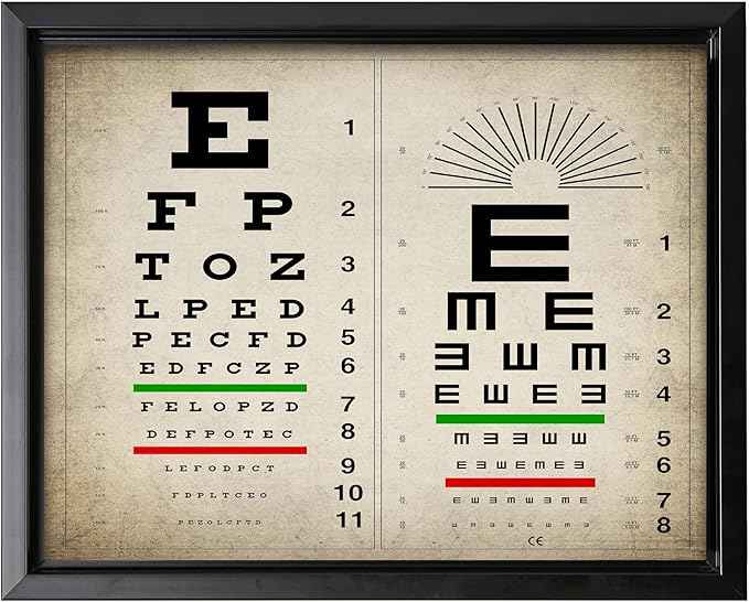 Poster Master Vintage Eye Chart Canvas - Retro Vision Test Print - Medical Art - Gift for Men, Women & Doctor - Optical Wall Decor for Office, Hospital or Clinic - 8x10 Black Framed Canvas