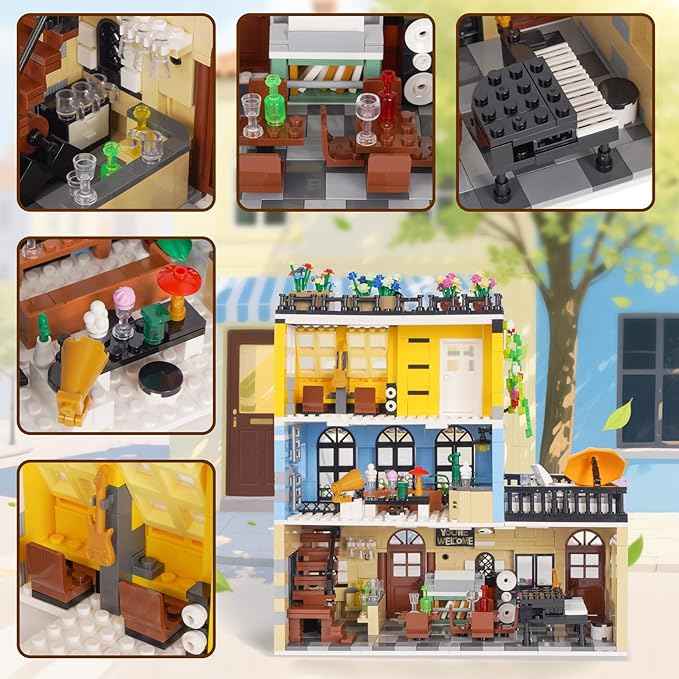 City Hotel Building Block Set, Modular Architecture Flowers City Street View House Model Building Kit 1464 PCS