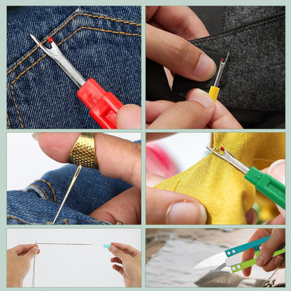 Thimbles for Hand Sewing, Cross Stitch Supplies, Embroidery Thimble, Sashiko Finger Protectors, Quilting Thumb Protector Pads, Includes Thimble, Seam Ripper, Thread and Thread Snips, Etc.