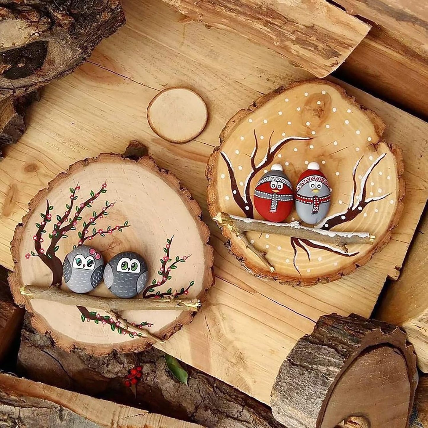JEUIHAU 8 PCS 8-9 Inches Natural Wood Slices, Unfinished Predrilled Wooden Circles Tree Bark Slice, Blank Wooden Log Circles for DIY Crafts, Arts Wood Slices, Christmas Ornaments - Crafty Corner