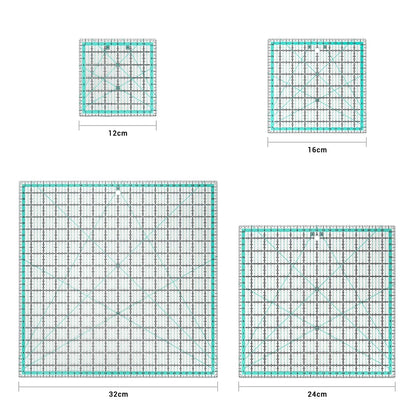 MANUFORE 4pcs Square Quilting Ruler (32cm/24cm/16cm/12cm) Sewing Acrylic Ruler Anti-Slip Metric Ruler DIY Quilting Tools with Clear Printed Lines for Precise Cutting