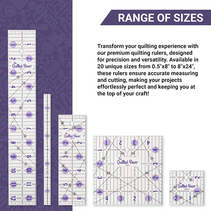 The Quilted Bear Quilting Rulers - Transparent Acrylic Non Slip Quilting, Patchwork & Sewing Ruler with Clear Black Lines & 30, 45 & 60 Degree Angles for Perfect Accuracy & Precision (Shape Ruler)