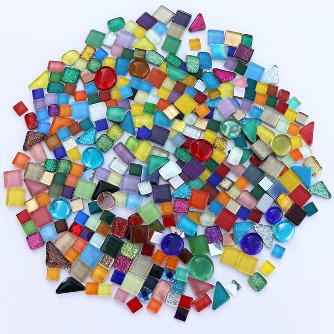 LITMIND Assorted Colors Irregular Crystal Mosaic Tiles, 9oz Value Pack - Perfect for Art Crafts, Mosaic Making Projects, Home Decor, and More