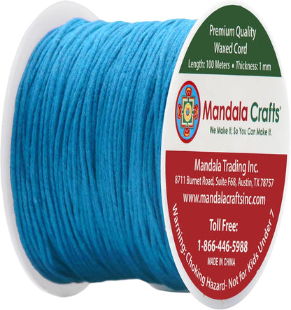 Mandala Crafts 1mm 109 Yards Light Blue Cotton Waxed Cord for Jewelry Making Bracelet Cord Waxed String - Beading String Thread Jewelry Cords for Necklaces String