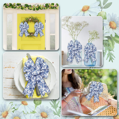 Blue White Floral Wired Edge Ribbon Roll Vintage Watercolor Flower Craft Ribbon Chinoiserie Fabric Ribbon for Wreath Bow Making DIY Craft Wrapping Party Supplies, 12 Yard - Crafty Corner