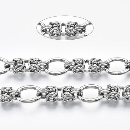 LiQunSweet 16.4 Feet(5m) 304 Stainless Steel Byzantine Chains Roll Knotted Jewelry Chain Bulk for Necklace Jewelry Making - 13.5x10mm