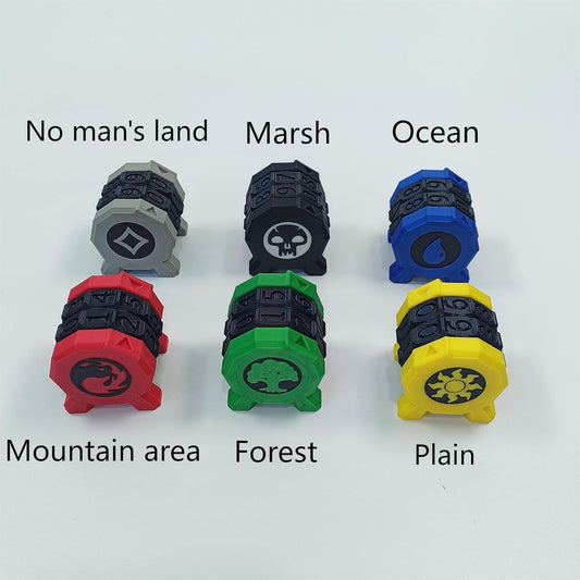 6PCS MTG Life Counter Set, 6 Terrain Types, 1.3 inch Gaming Tokens, Multi-Color